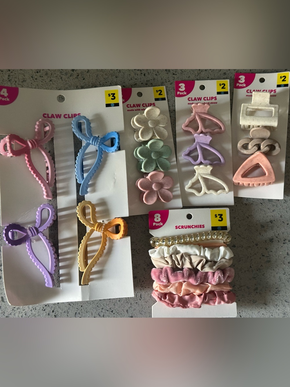 Pastel Hair ClawClips & Scrunchie Set - Pink, Purple, Blue, Yellow, Green, Cream